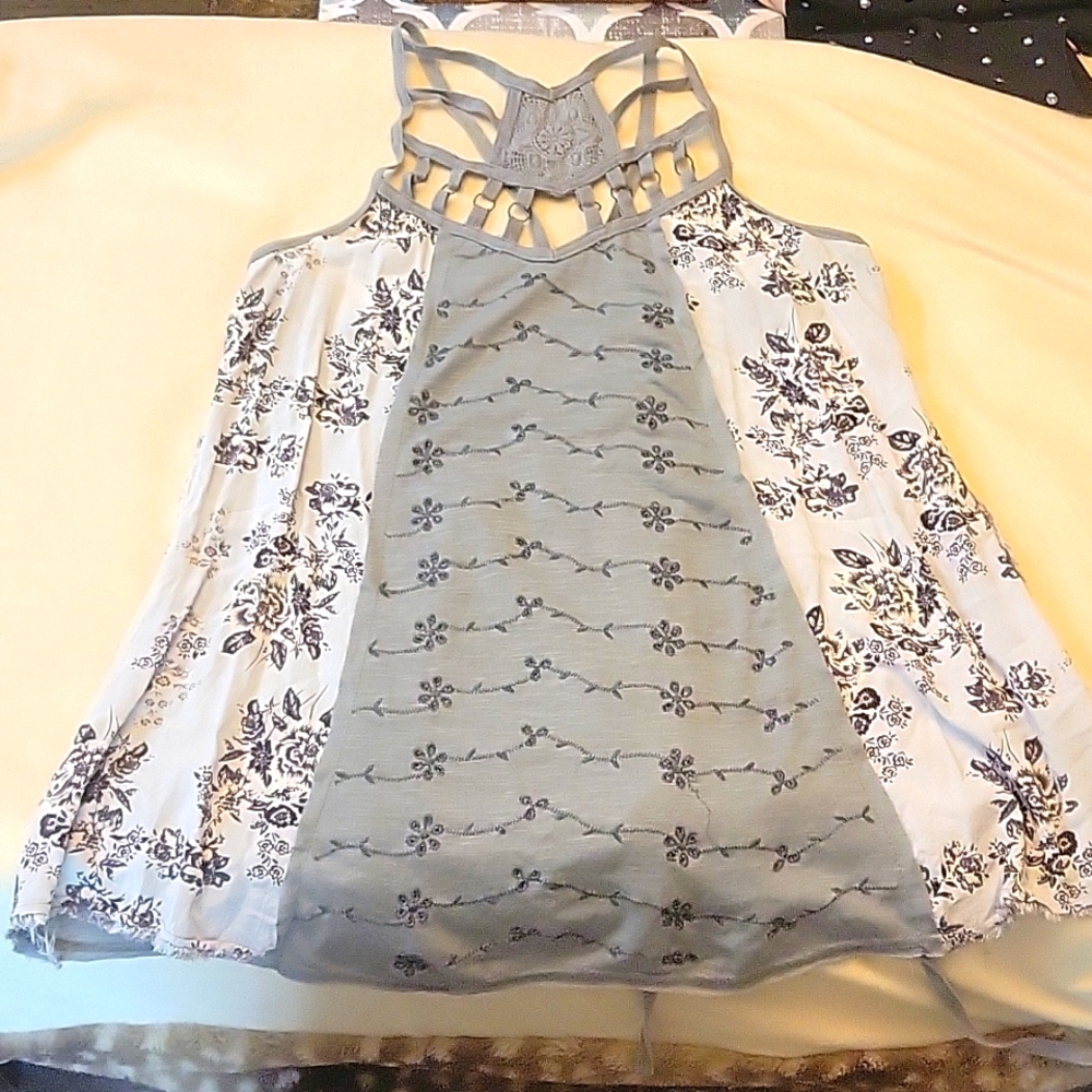 Mixed material strappy tank